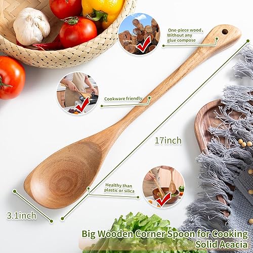 Miniatura 2 de Cucharas grandes de esquina de madera para cocinar, cuchara en ángulo derecho de cola inclinada, cuchara larga de cocina de 17 pulgadas cuchara