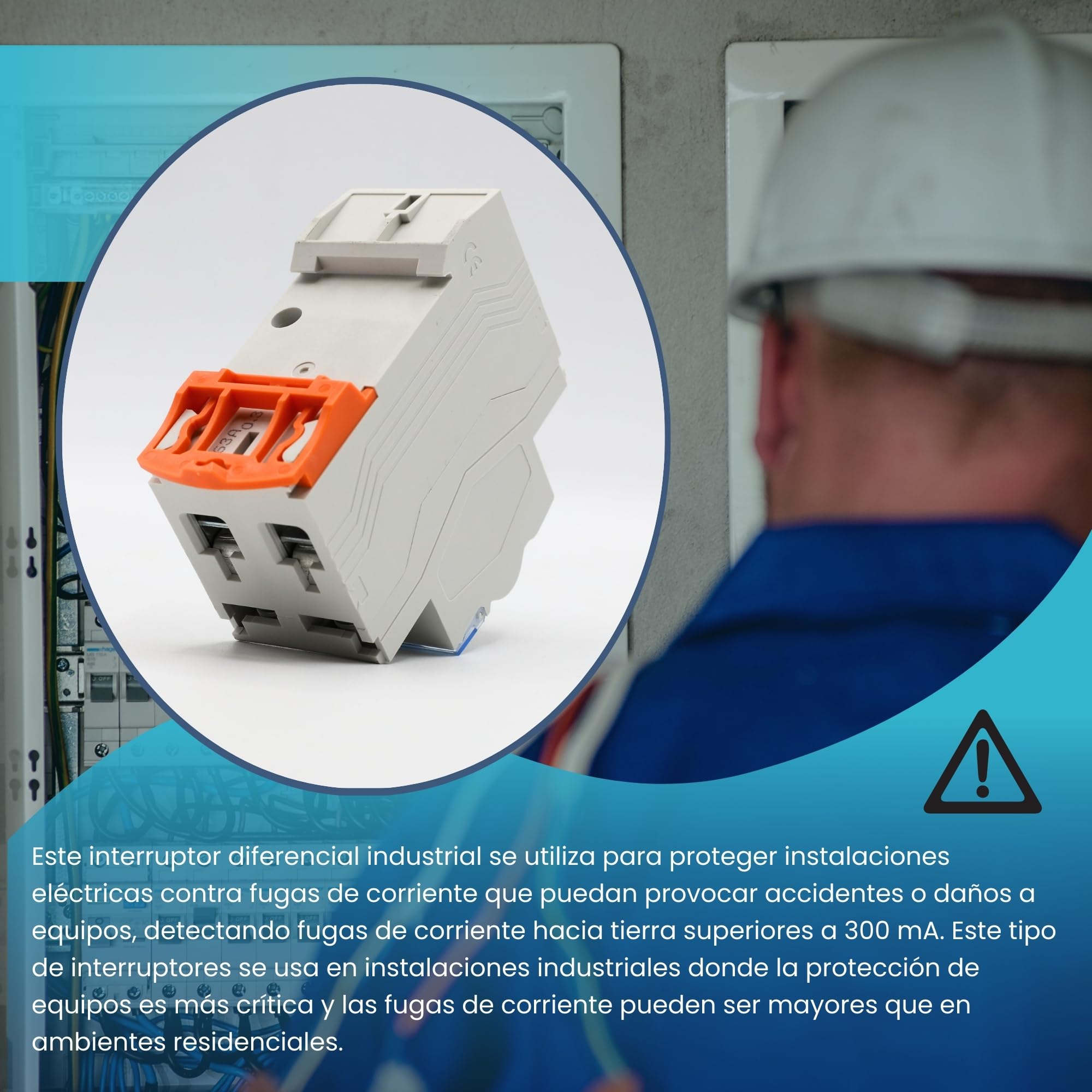 TECHZOCO Interruptor diferencial industrial y terciario Clase AC, Tensión de empleo 415/240V AC, Normativa EN/IEC61008-1, Poder de corte 10000A, Clase AC Detecta corrientes de fuga alternas, 63A