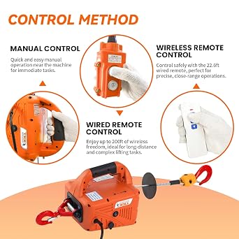 TKK 3-in-1 Electric Hoist, 1500W, 1100 lb Capacity, 25 ft Lift, 120V | 16 ft/min Lift Speed, Portable Power Winch with Manual, Wired, and Wireless Control Modes for Garage, Warehouse and Factory