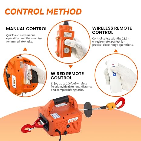 TKK 3-in-1 Electric Hoist, 1500W, 1100 lb Capacity, 25 ft Lift, 120V | 16 ft/min Lift Speed, Portable Power Winch with Manual, Wired, and Wireless Control Modes for Garage, Warehouse and Factory