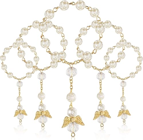 26 piezas San Joaquín Creaciones Marfil Color Bautismo Favores con Ángeles Mini Rosarios Chapado en Oro Perlas AcrílicasRecuerdos De BautizoFavores