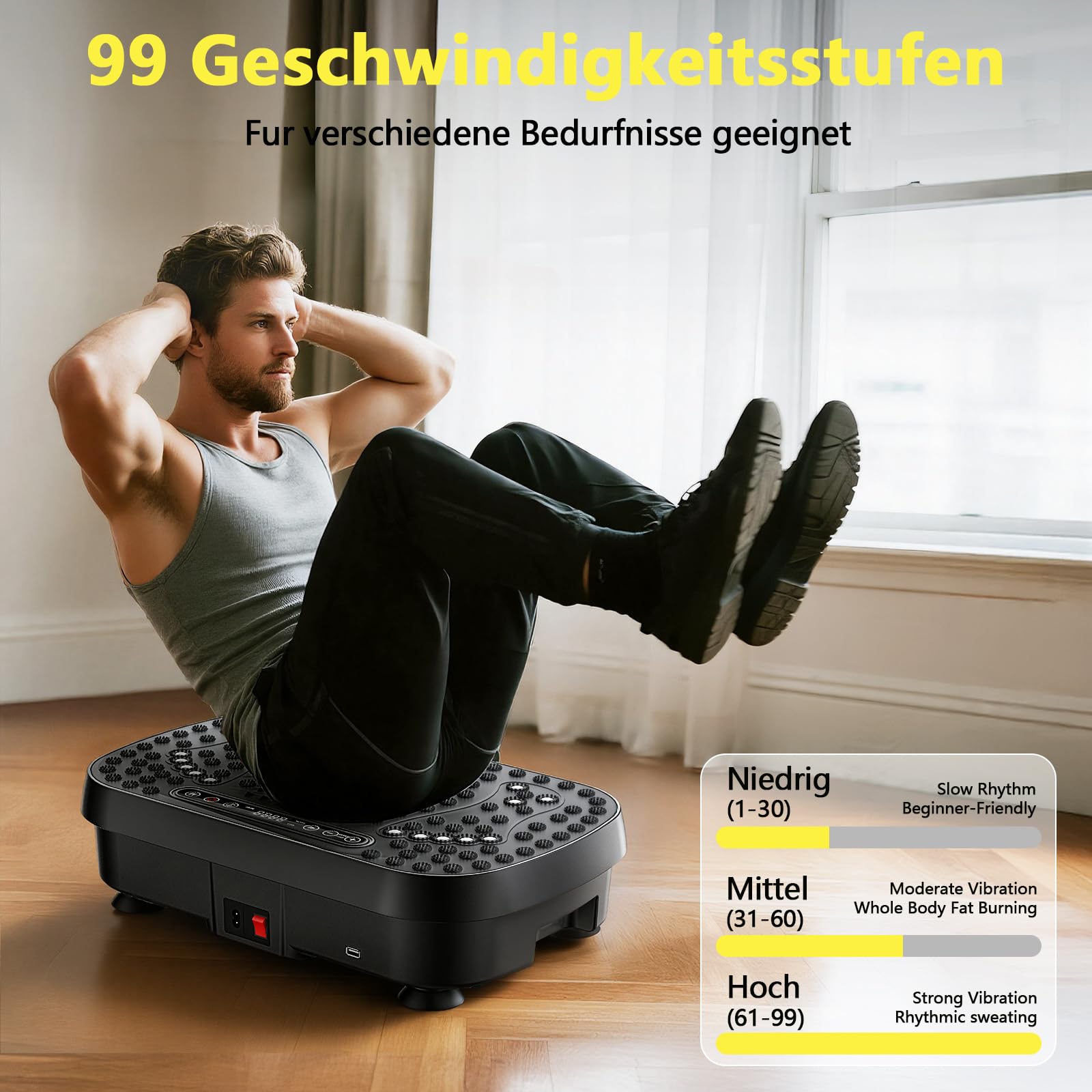 Vibrationsplatte für Lymphdrainage & Gewichtsreduktion – 9 Modi Vibrationsplattform, 3D Upgraded Fitnessgerät, Heimtrainer für Zuhause