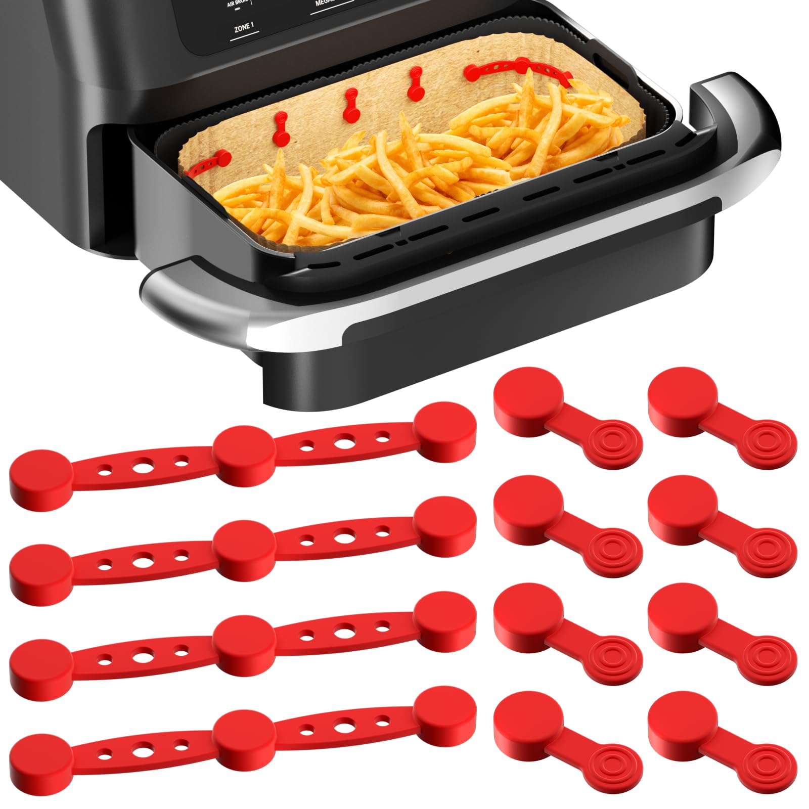 Air Fryer Silicone Magnet Clips (Upgraded Red) - Heat-Resistant Safety Buckles to Secure Parchment Liners | Prevent Paper Burning & Food Covering | Universal Fit for All Iron-Basket Models