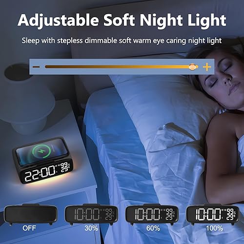 Miniatura 4 de U-Trak Reloj despertador digital con carga inalámbrica de 15 W, reloj despertador de cabecera con puerto USB, reloj despertador con altavoz