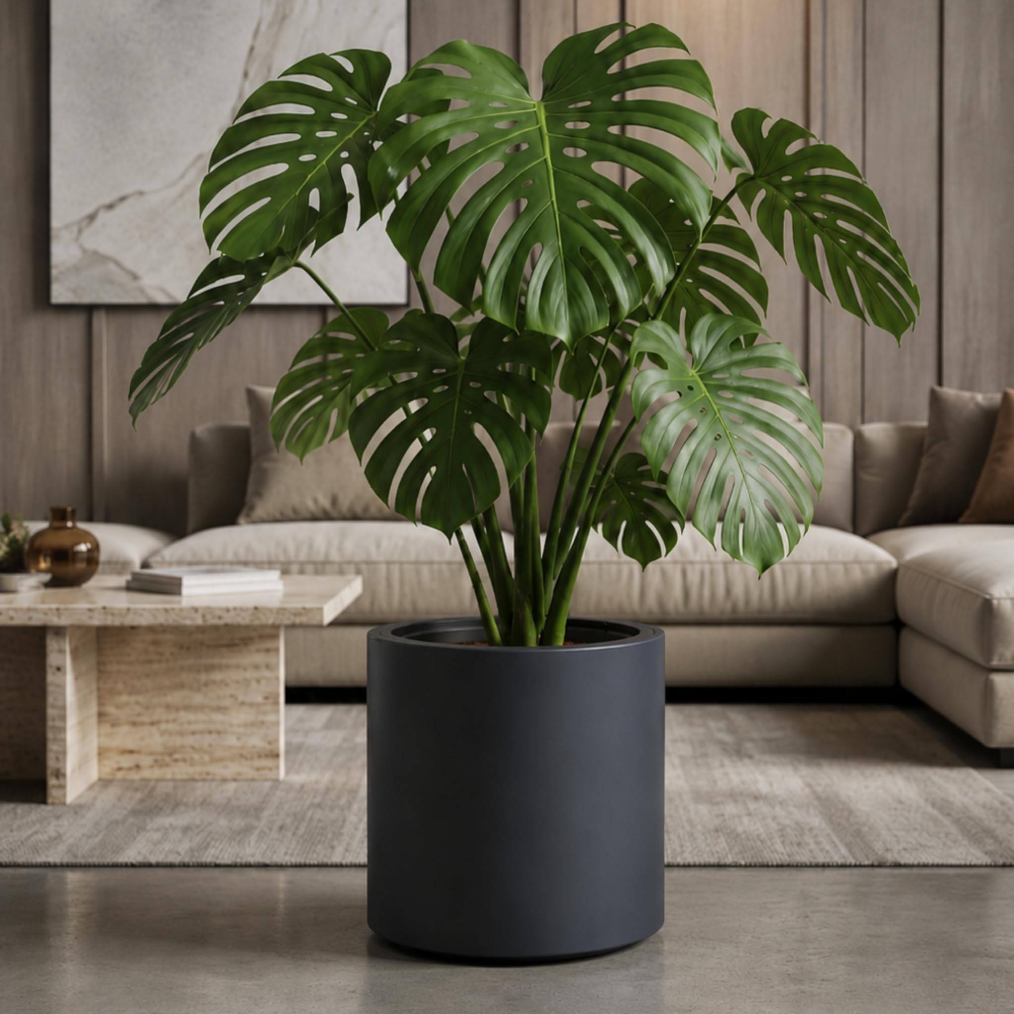 matches21 HOME & HOBBY Großer außen Blumentopf NIVO 47 x 45 cm anthrazit - Runder Pflanztopf als Outdoor Pflanzkübel