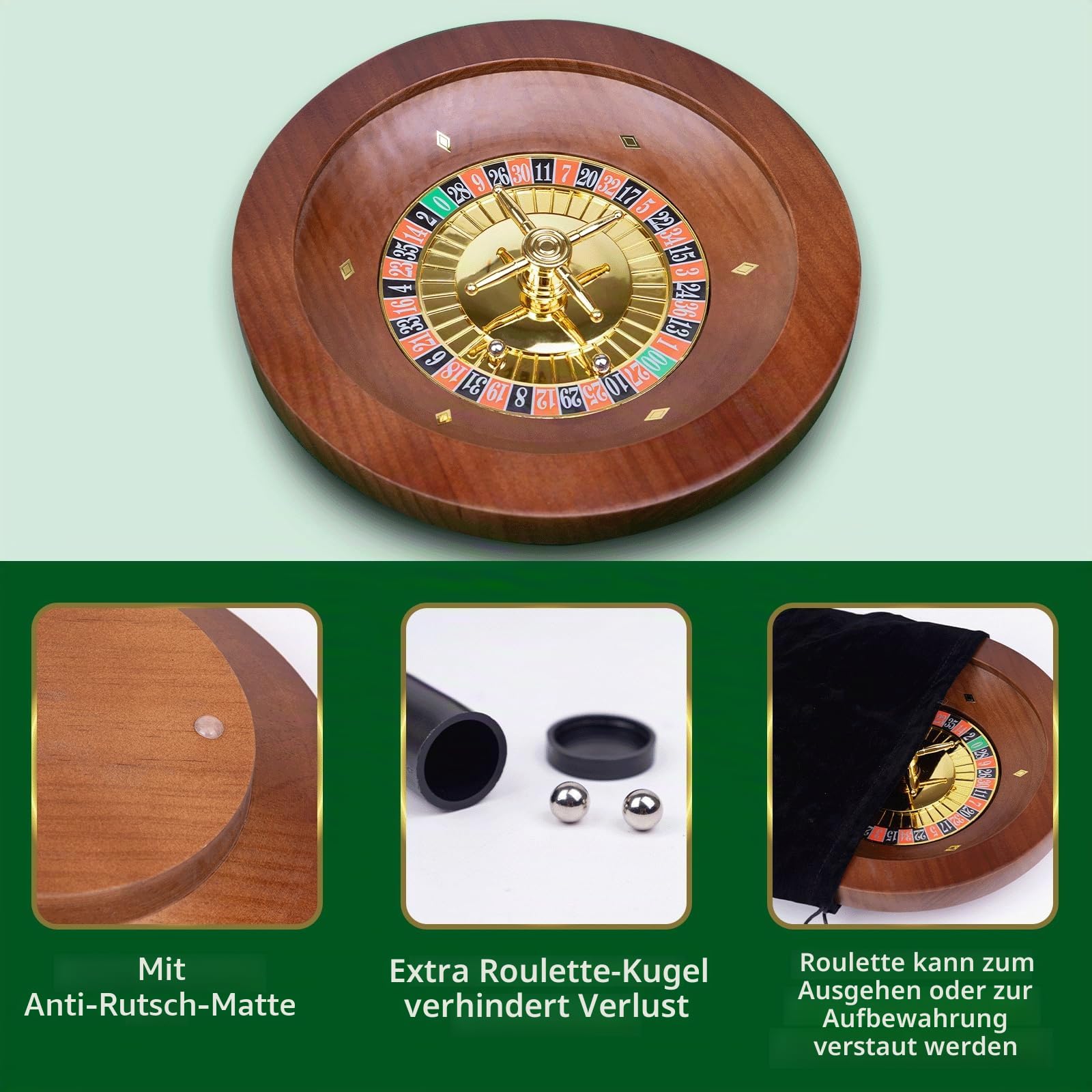 25,4 cm großes Roulette-Rad aus Holz, professionelle Casino-Roulette-Räder aus Massivholz für Erwachsene, mit 4 Roulette-Bällen, perfekt für Heimspielabend und Unterhaltungsparty
