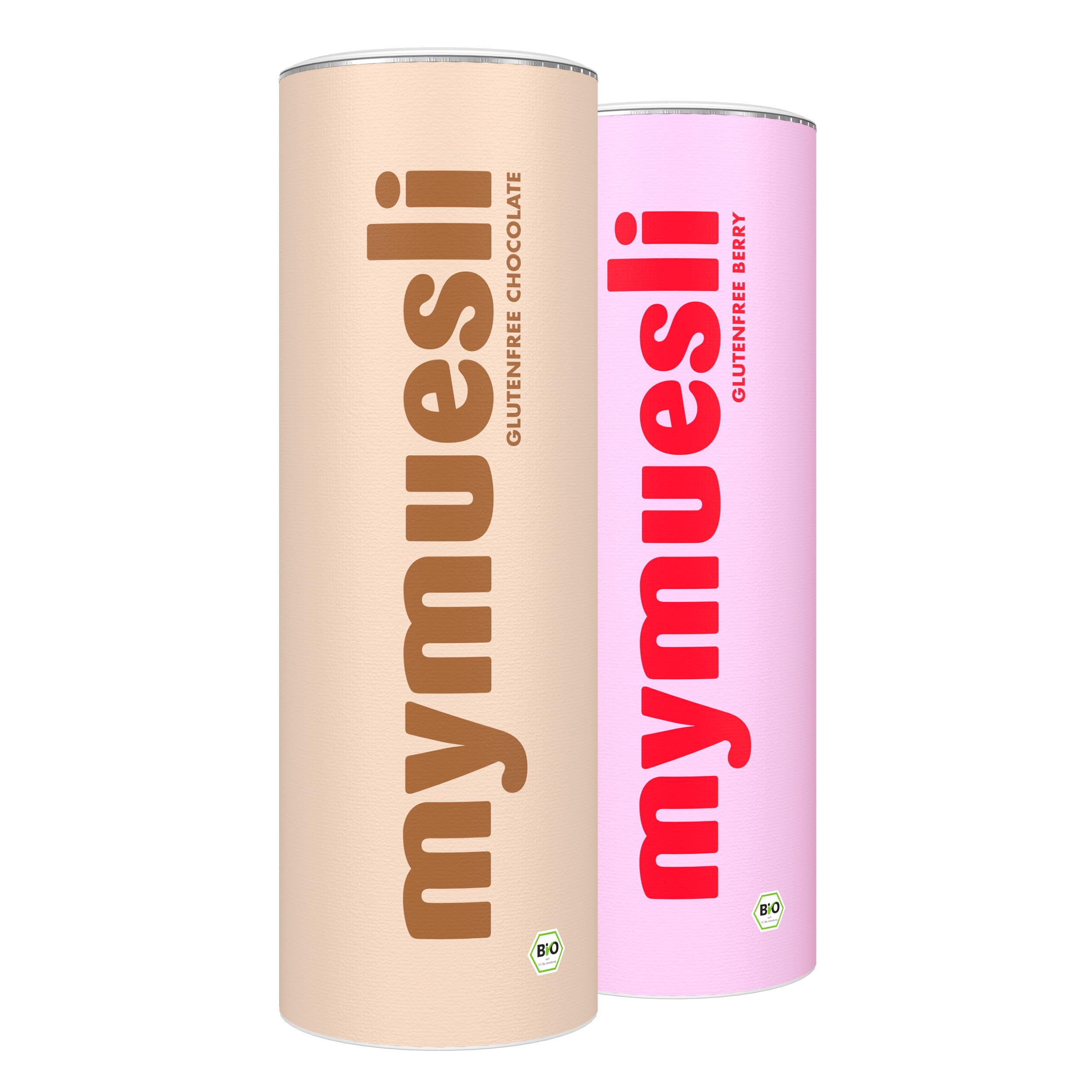 mymuesli Muesli BIO sans gluten (2x 375g) - 1x Muesli aux baies fruité & 1x Muesli au chocolat avec 5 ingrédients chocolatés - 100% sans gluten - Pour les personnes intolérantes au gluten
