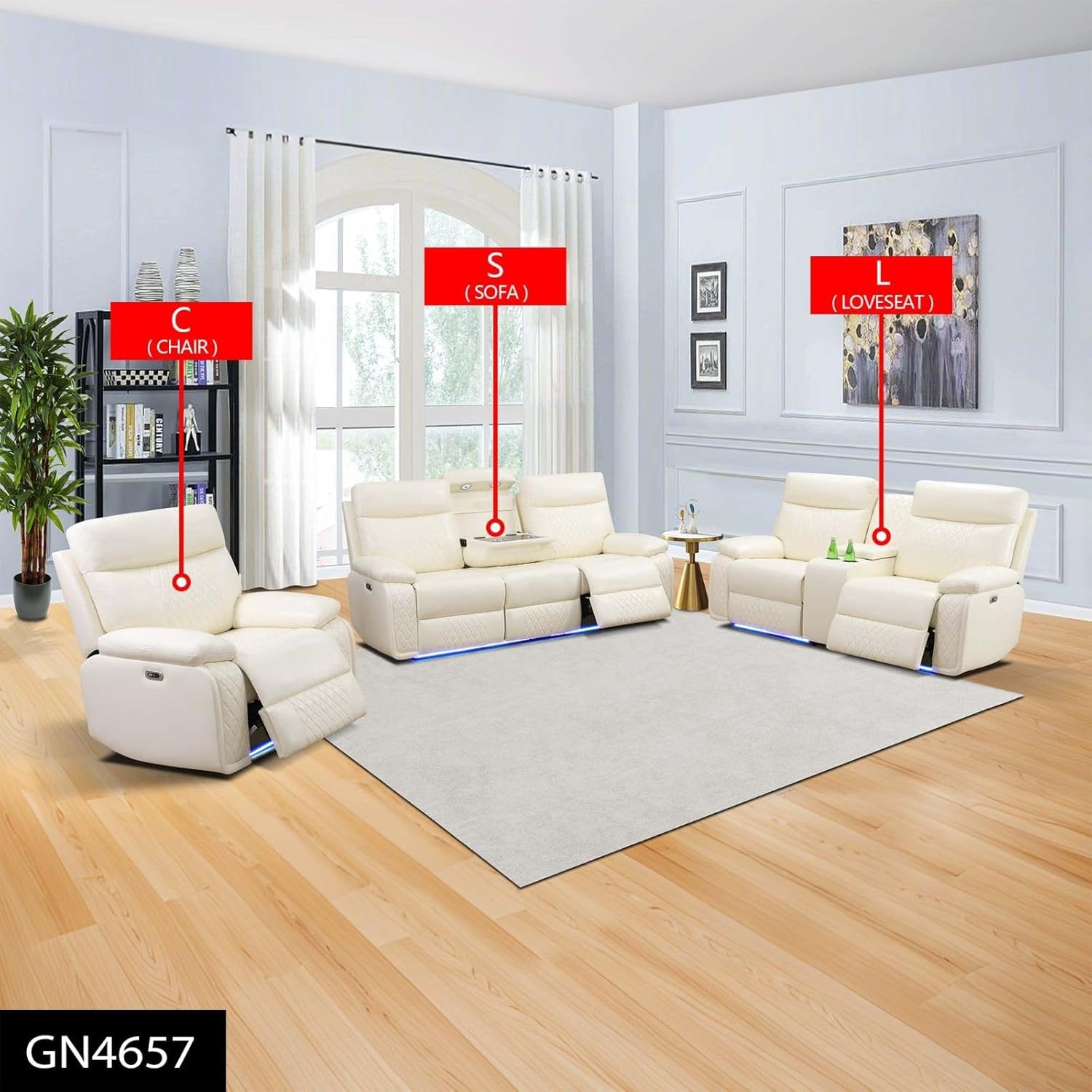 Multi-Functional Recliner Intelligent Sofa Off-White Breathable Semi PU Leather Living Room