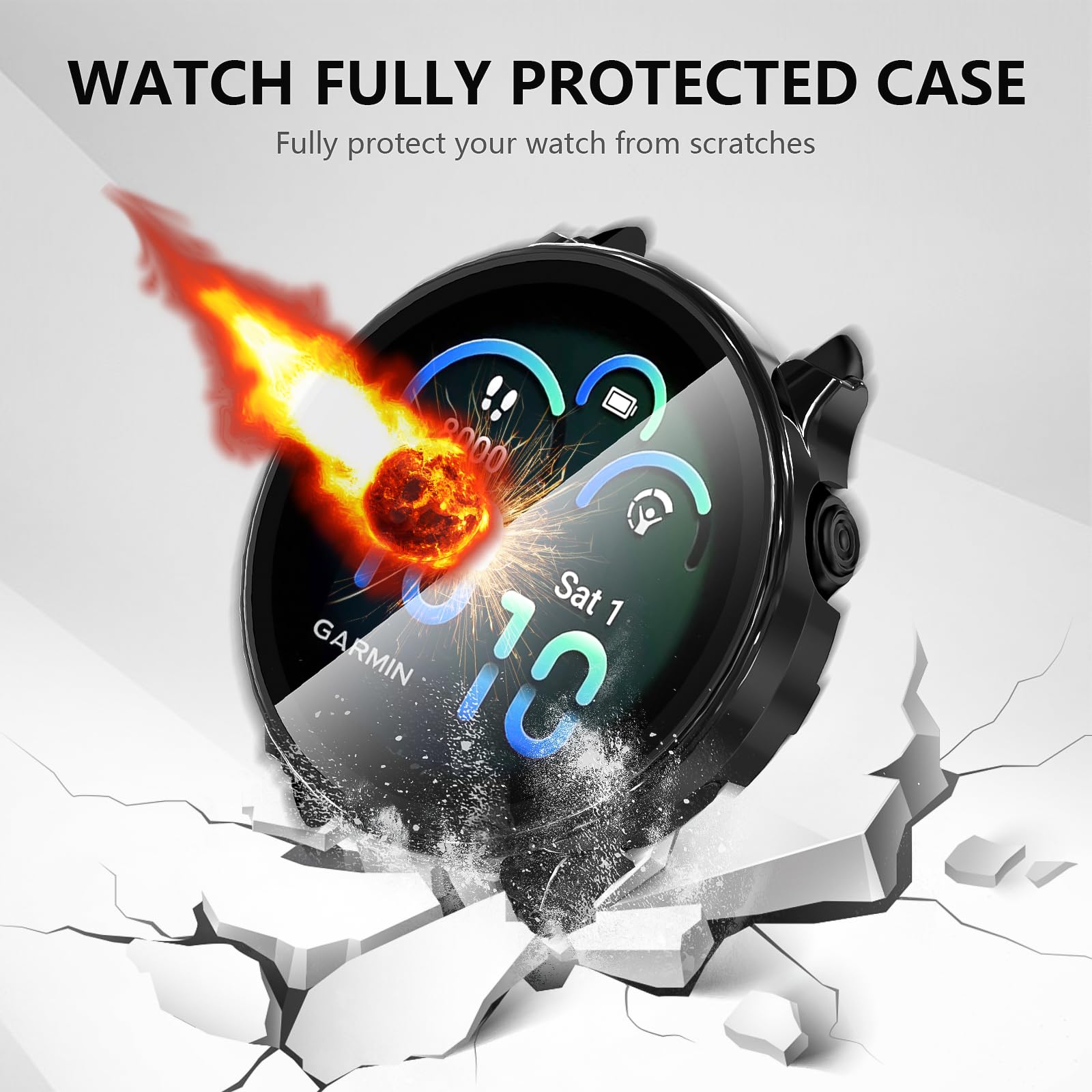 Coque + Verre Trempé Pour Garmin Vivoactive 6 – Protection Complète PC Transparent + Noir