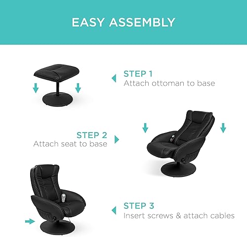 Miniatura 16 de BCP, juego de muebles, otomana y sillón reclinable de piel, para masajes, con doble acolchado, control remoto, color negro., Cuero sintético, Marrón