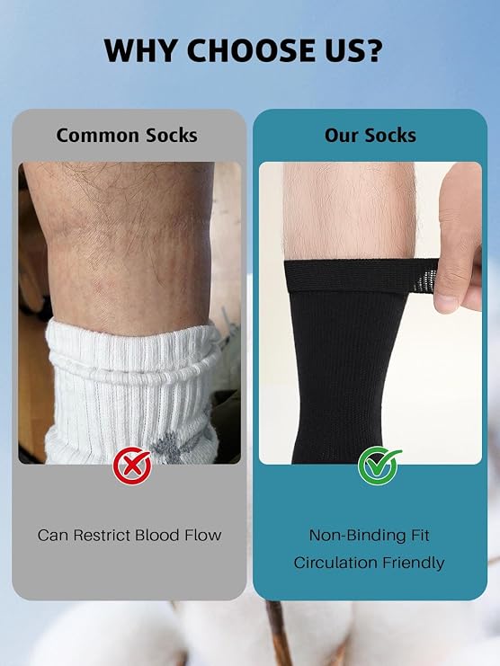 Diabetic Socks for Men and Women: Extra Wide Soft Top Cotton Crew Socks Breathable Seamless Loose Fitting for Swollen Feet and Ankles Diabetes Oedema Pregnancy Elderly Multipack