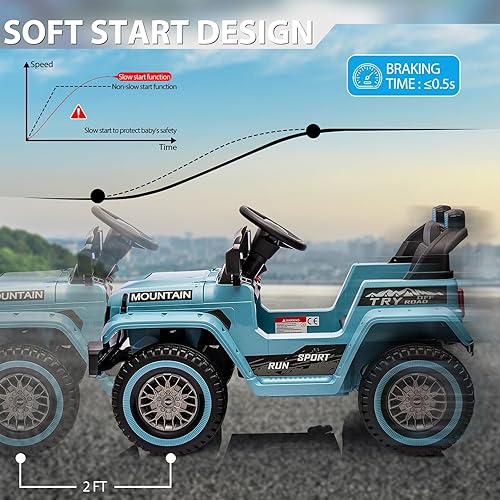 Miniatura 3 de Camión de paseo para niños, vehículos eléctricos de 12 V con control remoto para padres, suspensión de resorte, 3 velocidades, luces LED, música y