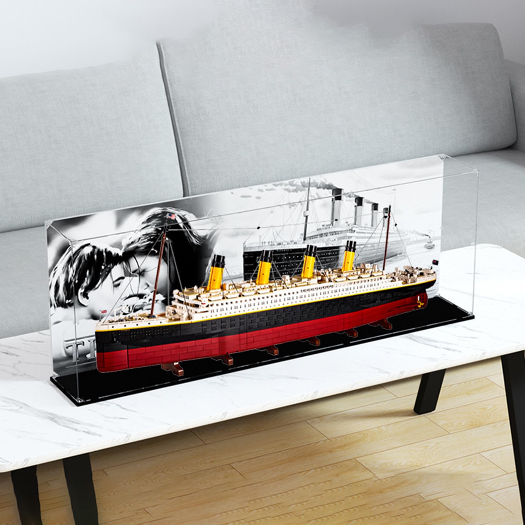 XNSHENGXAN Acrylic Display Case Compatible to Lego Titanic #10294 (55.1*7.8*19.6in), Display Cases for Collectibles, Sturdy Protection for Your Collectible,3mm Black Base