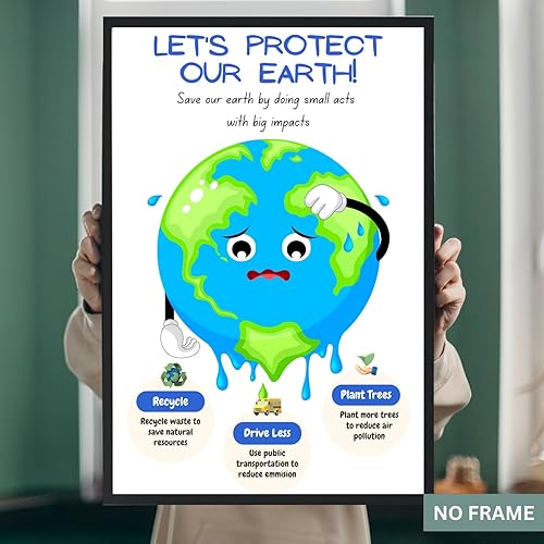Miniatura 2 de Aldera Graphics Póster artístico de Save the Earth, concientización ambiental para niños, póster motivacional, 11 x 17 pulgadas