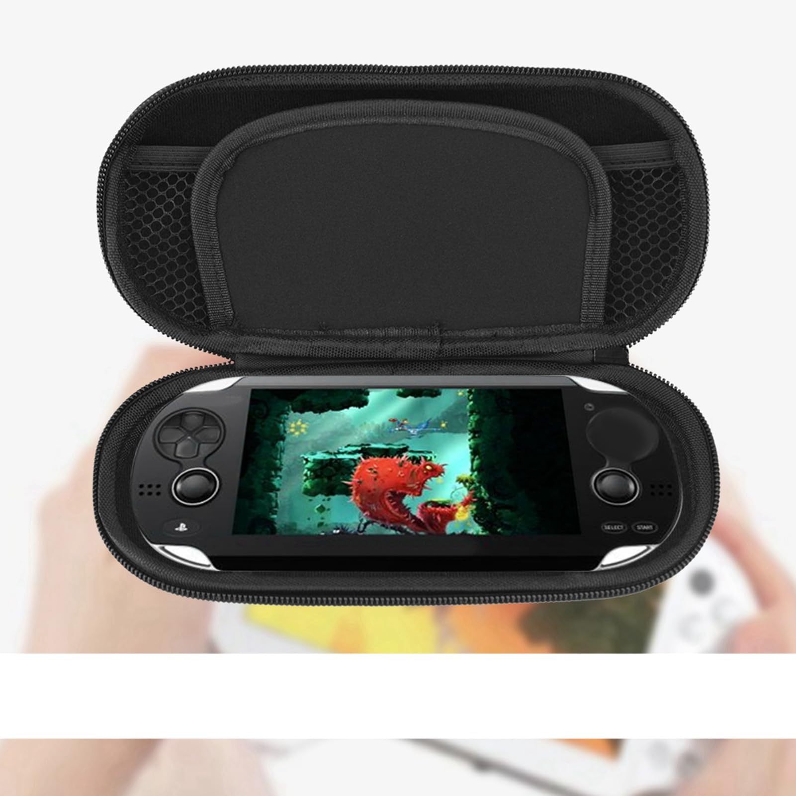 Custodia, custodia rigida protettiva blu con tasca a rete e design compatto, Custodia per PS Vita, per protezione e trasporto della console PS Vita, blu, dimensioni compatte