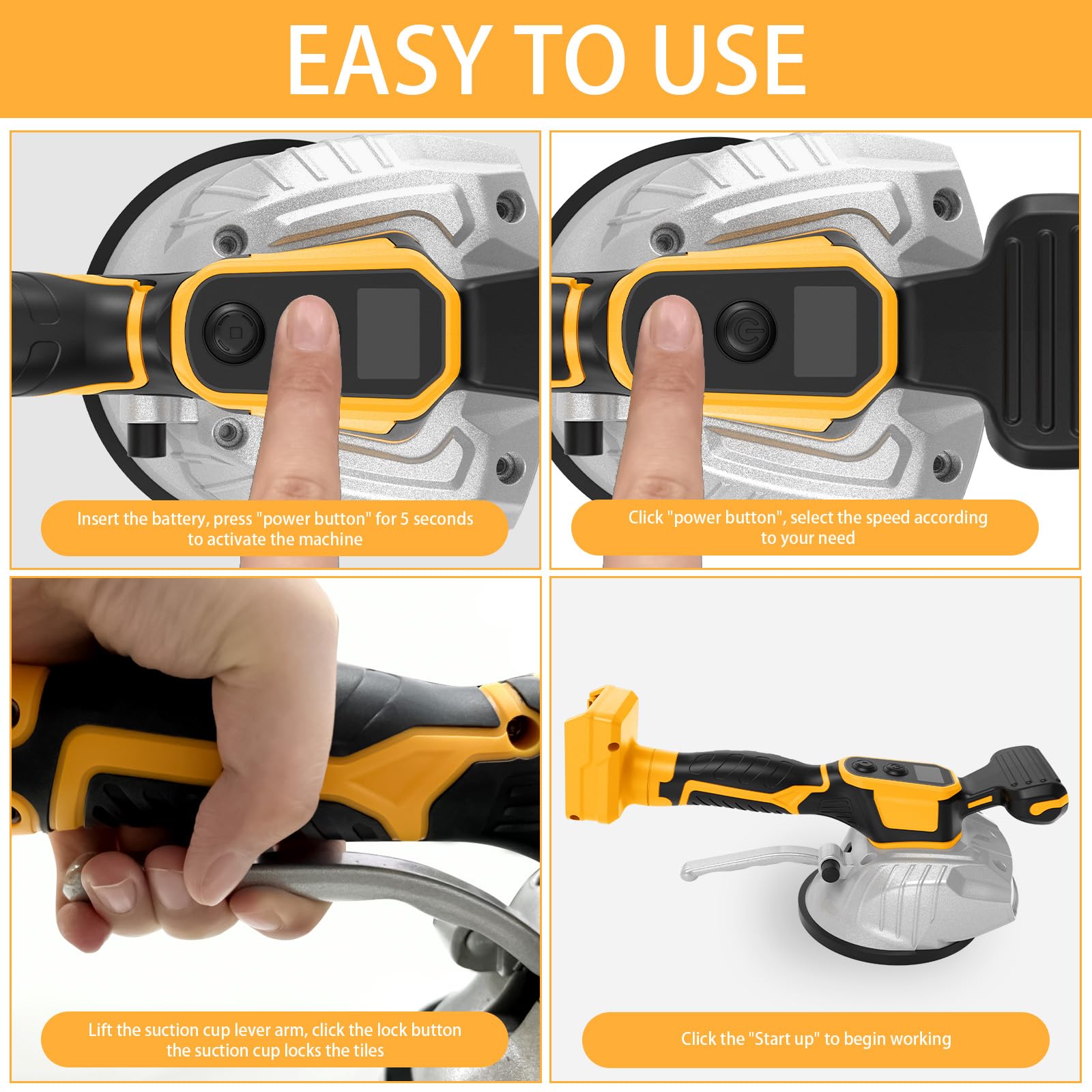 Vibrador de azulejos para Dewalt batería de 20 V, dispositivo vibrador con ventosa de 5", 8 velocidades, capacidad de 60 kg, vibrador para azulejos y azulejos de pared de 32 x 32 pulgadas y debajo