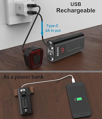 Miniatura 4 de Luces de bicicleta de 6400 mAh para conducción nocturna, juego de faros y luces traseras recargables USB C, superbrillantes, 1200 lúmenes, IPX5
