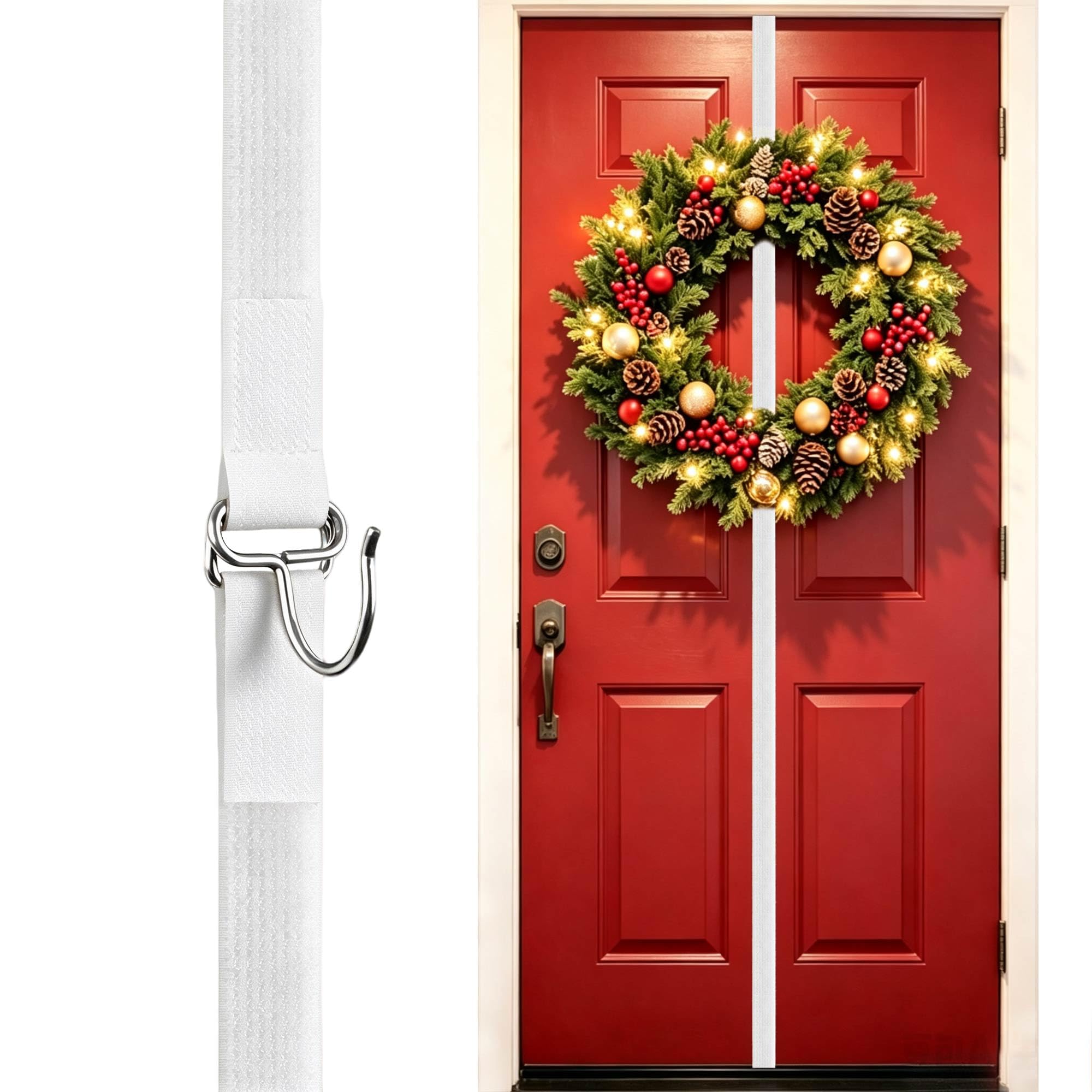 HMOKGRT Adjustable Wrap-Around Wreath Hanger No Damage Front Door Hook