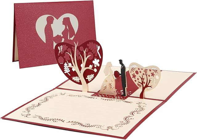Vicloon 3D Card, Pop Up Wedding Card, Anniversary Card Valentine's Day Card Birthday Card Christmas Card with The Heart of Love and Romantic Lovers Patterns for Festival Gift