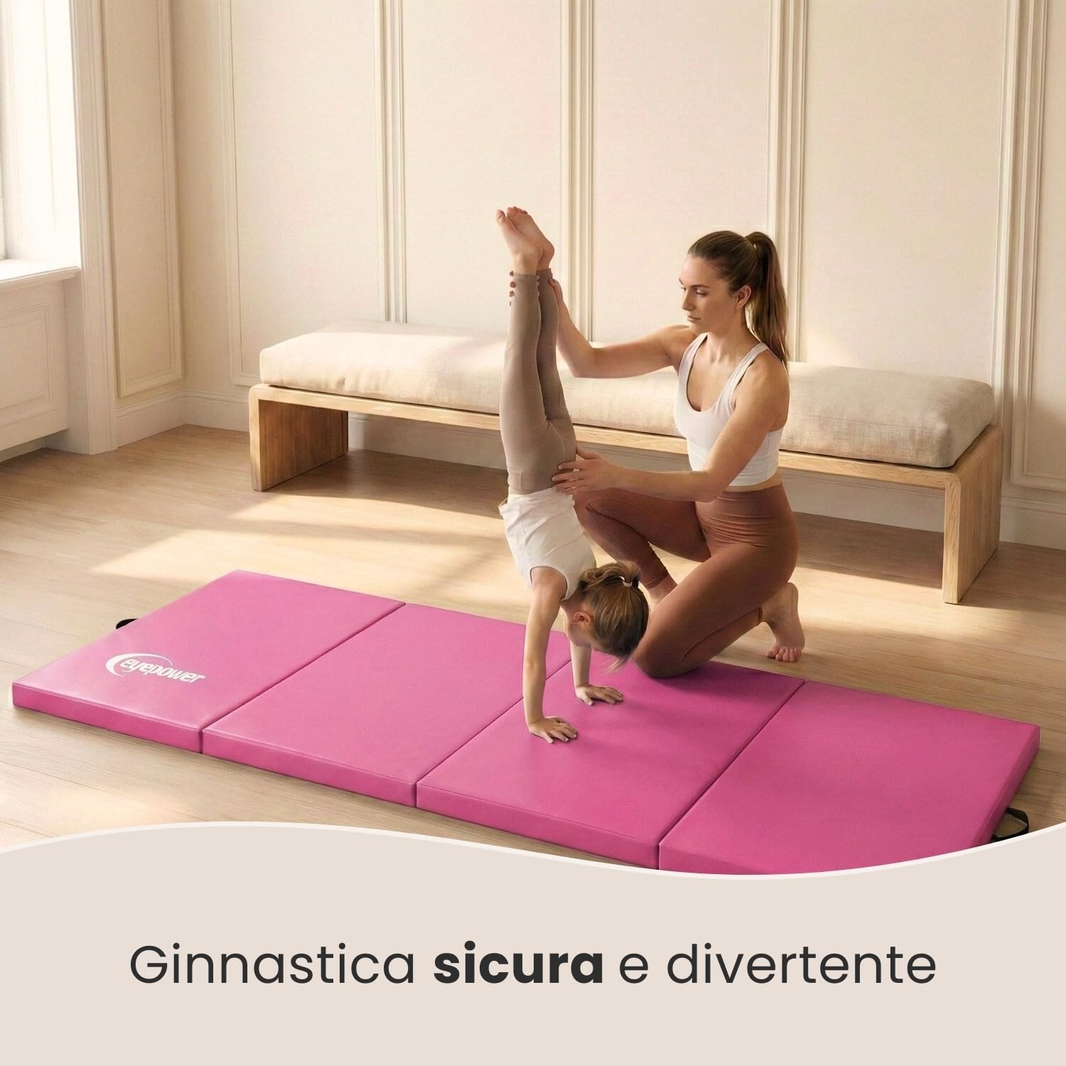eyepower Tappetino Ginnastica Pieghevole 180x60x5 cm - Materassino Ginnico Spesso - Tappeto per Attività Artistica da Casa - Superficie per Acrobatica Yoga Sport - Tappetini Antiurto per Bambini