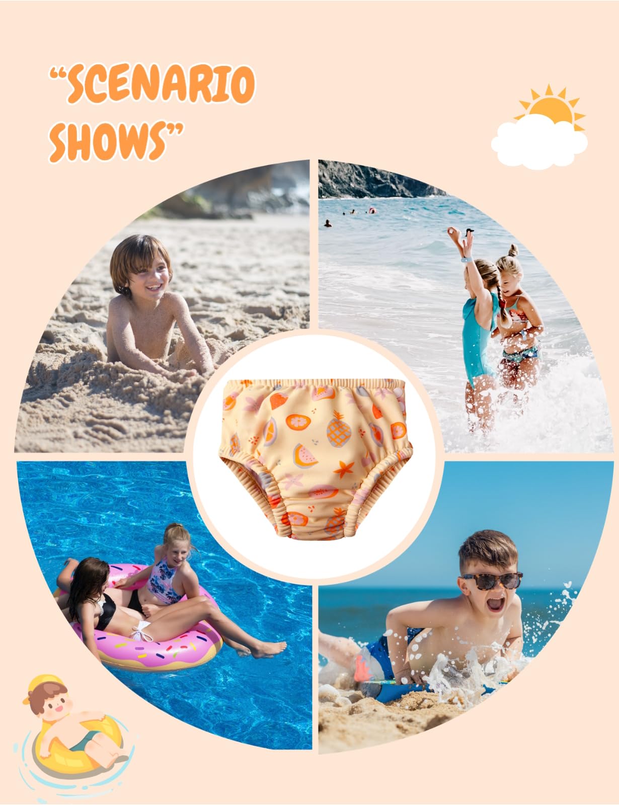 weVSwe Pannolino Da Bagno Riutilizzabile Per Neonate Upf 50+ Pannolino Da Nuoto Per Neonati Lavabile Assorbente Per Bambini Piccoli Lezione Di Nuoto Frutti Arancioni 0-6 Mesi