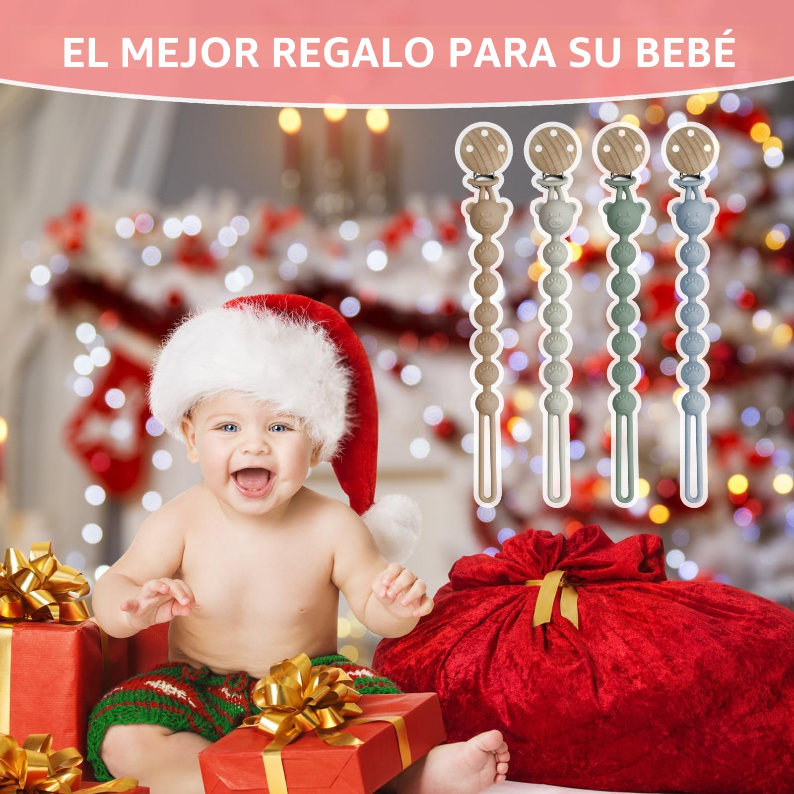 CNMTCCO Sujetador de Chupete de Silicona, 4 Piezas Clip de Chupete de Silicona, Enganche de Chupete para Bebé, Seguro y Sin Gotas, Suave y Duradero, Sin BPA, Adecuado para Vasos con Recolector para