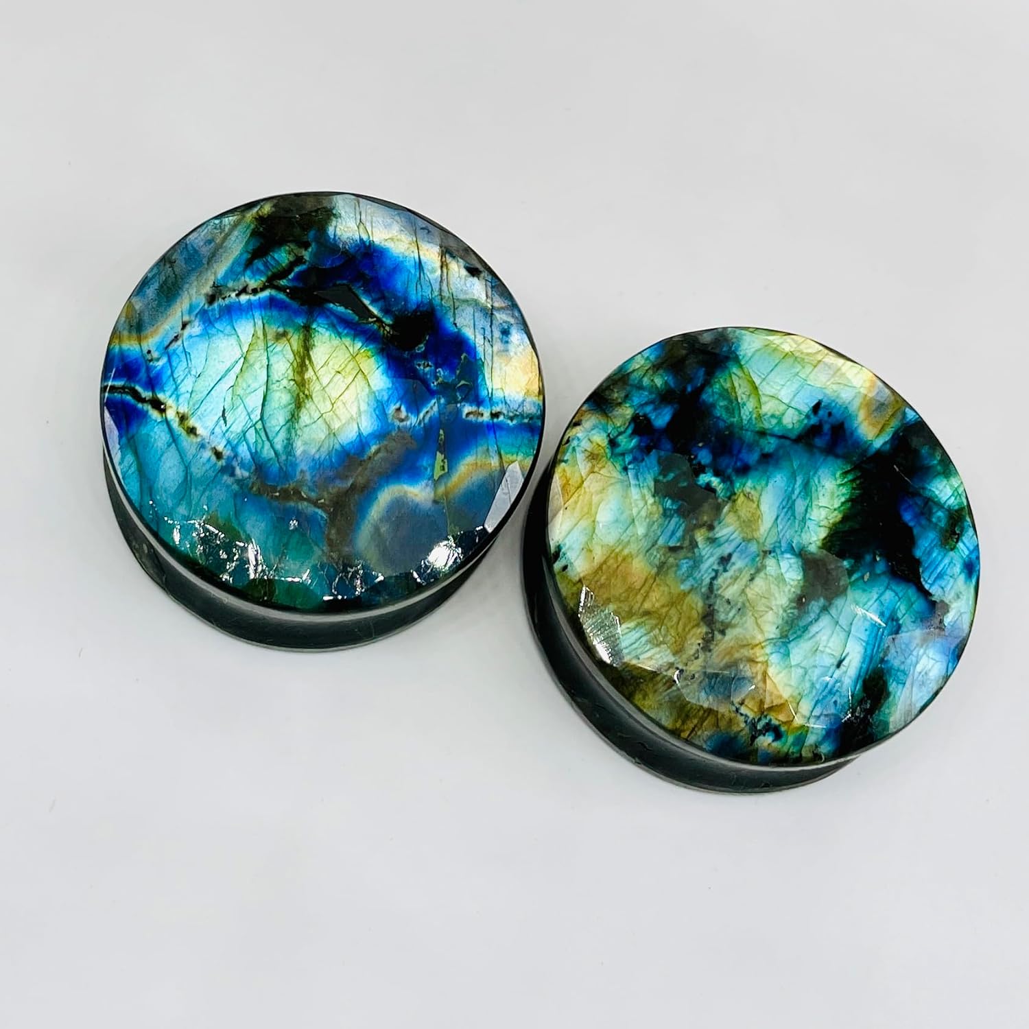 Uni Craft Naga Body Piercing Jewelry Gauges Plugs (1 Pair) for Earrings, 8g (3mm) to 54mm, Multi Flash Labradorite Gemstone, Handmade, Customized Size & Wholesale Available