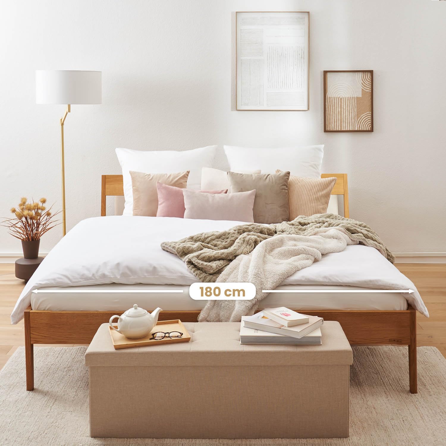 Blumtal Banco con Almacenaje, Banco Puff con Espacio de Almacenamiento, con 2 Cajas, Asiento Plegable y Resistente, Beige