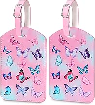 Luggage Tags,2 Pcs Leather Baggage Labels,Luggage Tags for Suitcases,Travel Luggage Tag with Name ID Card for Luggage Cruise Waterproof Travel Accessories (Butterfly)
