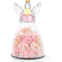 Birthday Gifts for Women, Preserved Flowers in Glass Angel Candle Holder, Sweet Birthday Gift for Daughter, Sister and Friend, Pink