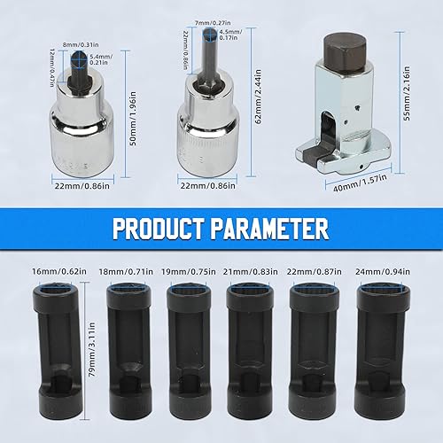 Miniatura 2 de Tuerca de puntal 0.630 in 0.709 in 0.748 in 0.827 in 0.866 in 0.945 in con 12 puntos 12" suspensión puntal esparcidor zócalo 9pc herramienta