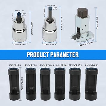 Strut Nut Socket 16mm 18mm 19mm 21mm 22mm 24mm with 12 Point 1/2 Drive Suspension Strut Spreader Socket 9pc Shock Absorber Tool
