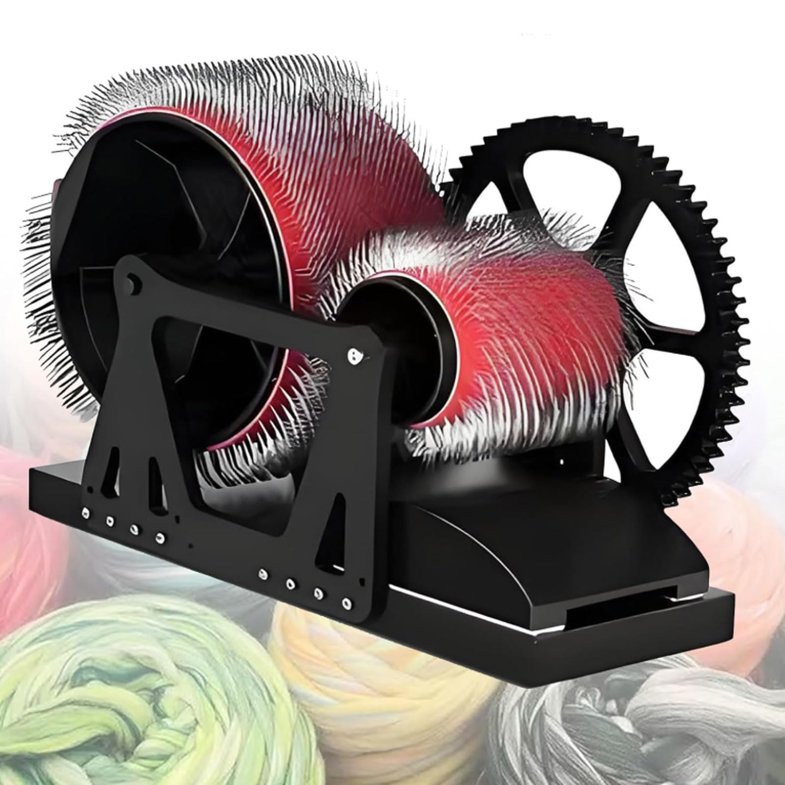 Aserzenith Blacka Wool Carding Machine, Felt Drum Carder With Flexible Brush, Combing Spinning Tool For Diy Wool Felt, Handicraft Enthusiasts