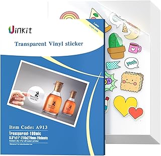 Uinkit Printable Clear Sticker Waterproof Transparency Vinyl Sticker Only For Laser Printer -100% Transparent 20 Sheets 8.5x11inch Full sheet Labels for Personalized Labels, custom artwork