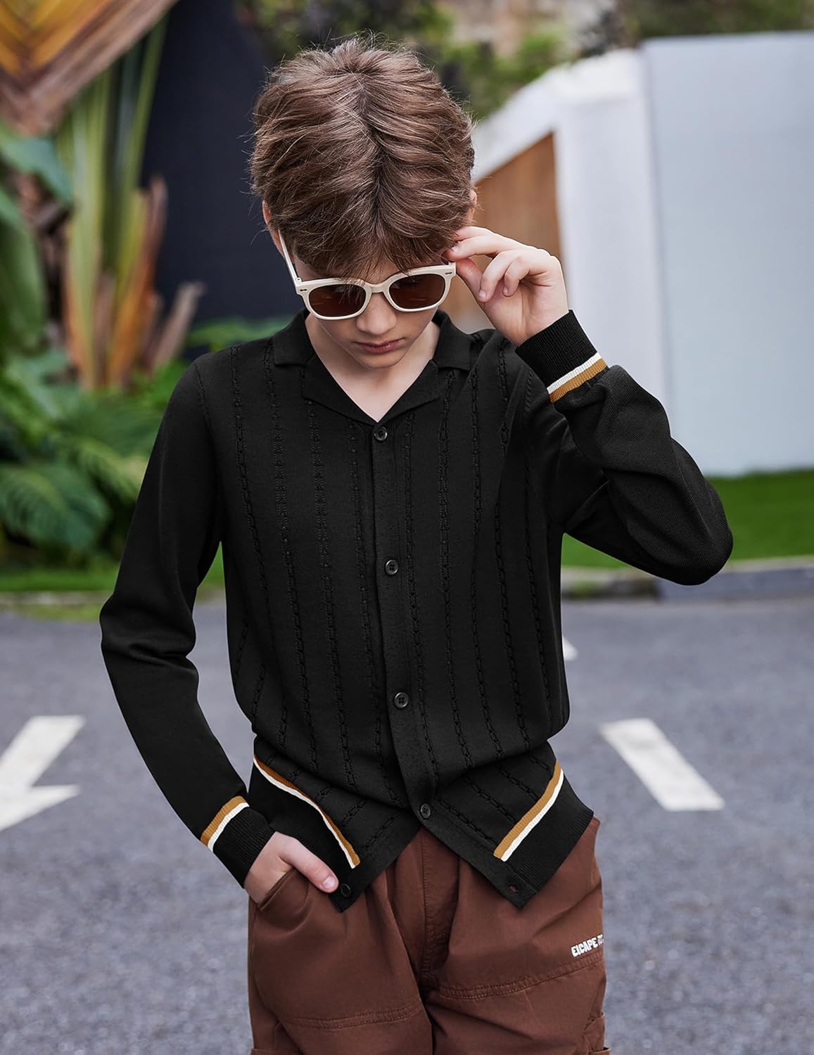 Arshiner Boys School Cardigan Sweater Long Sleeve Button Down Knit Shirts Fall Casual Vintage Shirt for Kids 5-13 Years - Image 5