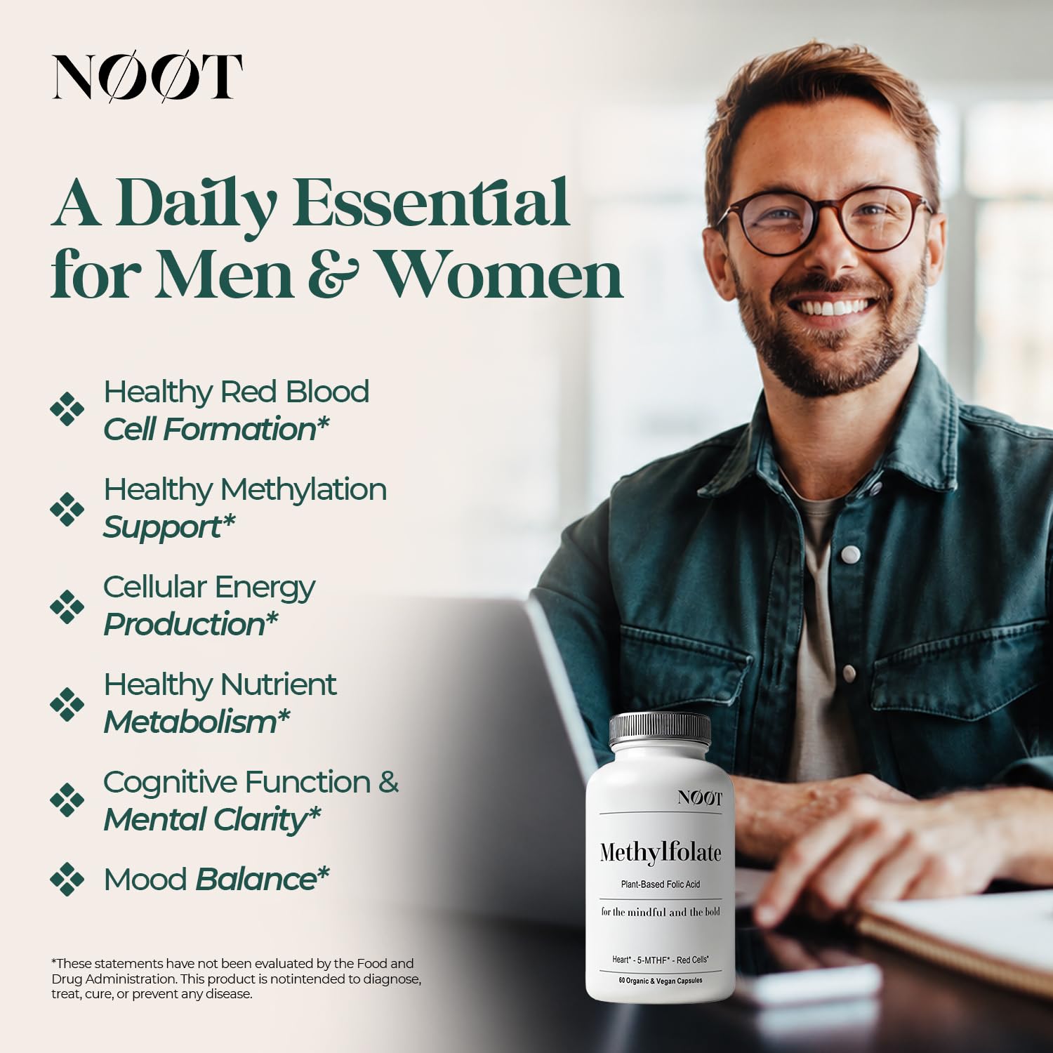 NOOT Organic Methylfolate 1000 mcg DFE, Plant-Sourced Folate with Naturally Occurring 5-MTHF Essential for Energy, Mood, Red Blood Cell Formation & Prenatal Readiness for Women & Men - 60 Capsules — Amazon image 6