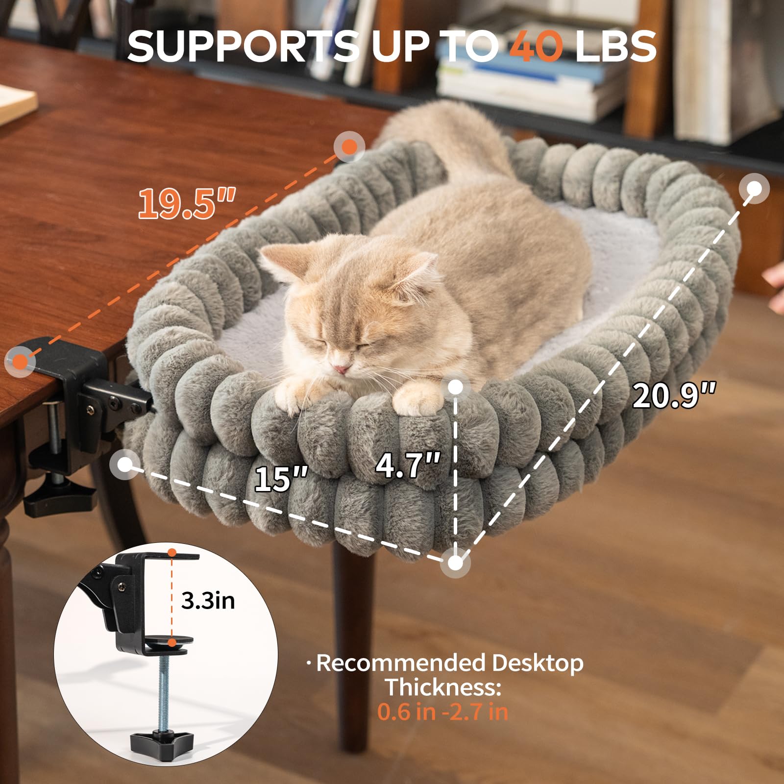 CheerPals Lit pour Chat Bureau Pliable, Hamac Chat Suspendu avec Support en Métal Robuste (2 KG), Panier Réversible Hiver/Été pour Table, 60x38x12 cm