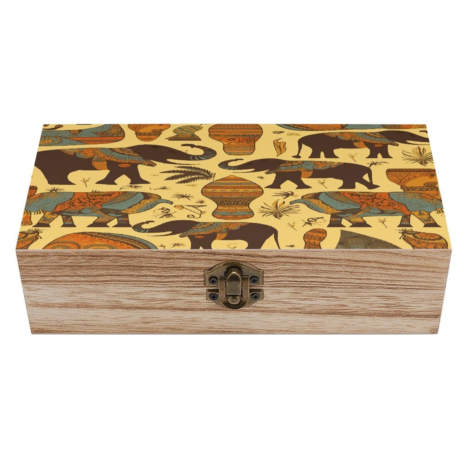 VstaDank Africa Elephant Wooden Storage Box Wooden Keepsake Box with A Hinged Lid Fashion Memory Treasure Boxes Decorative Jewelry Case for Crafts Photo Home Decor Wood Gift Box