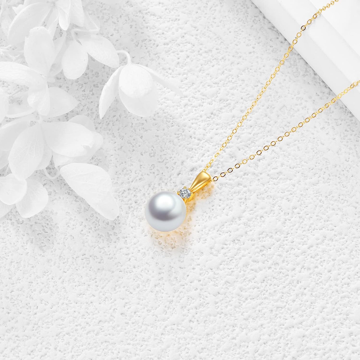 14K Gold Pearl Pendant Necklace for Women (Freshwater Cultured Pearl), Real Gold Present Jewelry Gifts for Wife Girlfriend Mother Mom, 16"-18" - Image 4
