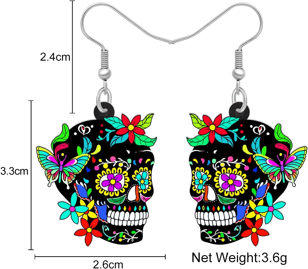 NEWEI Cute Halloween Sugar Skull Earrings Dangle Acrylic Day of the Dead Decor Gifts for Women Festival Charms - Image 5