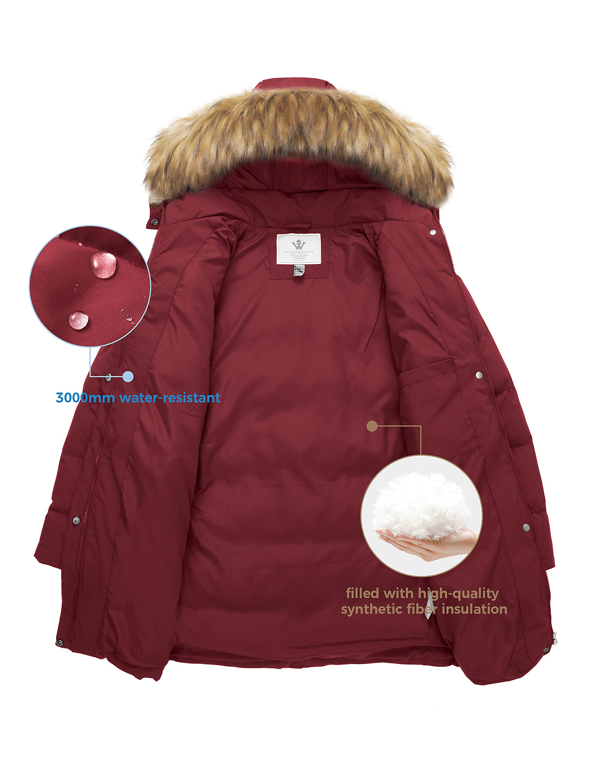 WenVen Abrigo Largo de Invierno para Mujer Chaqueta Acolchada A Prueba de Viento Chaqueta Acolchada Gruesa Abrigo Acolchado Cálido Parka de Invierno con Capucha de Piel Sintética