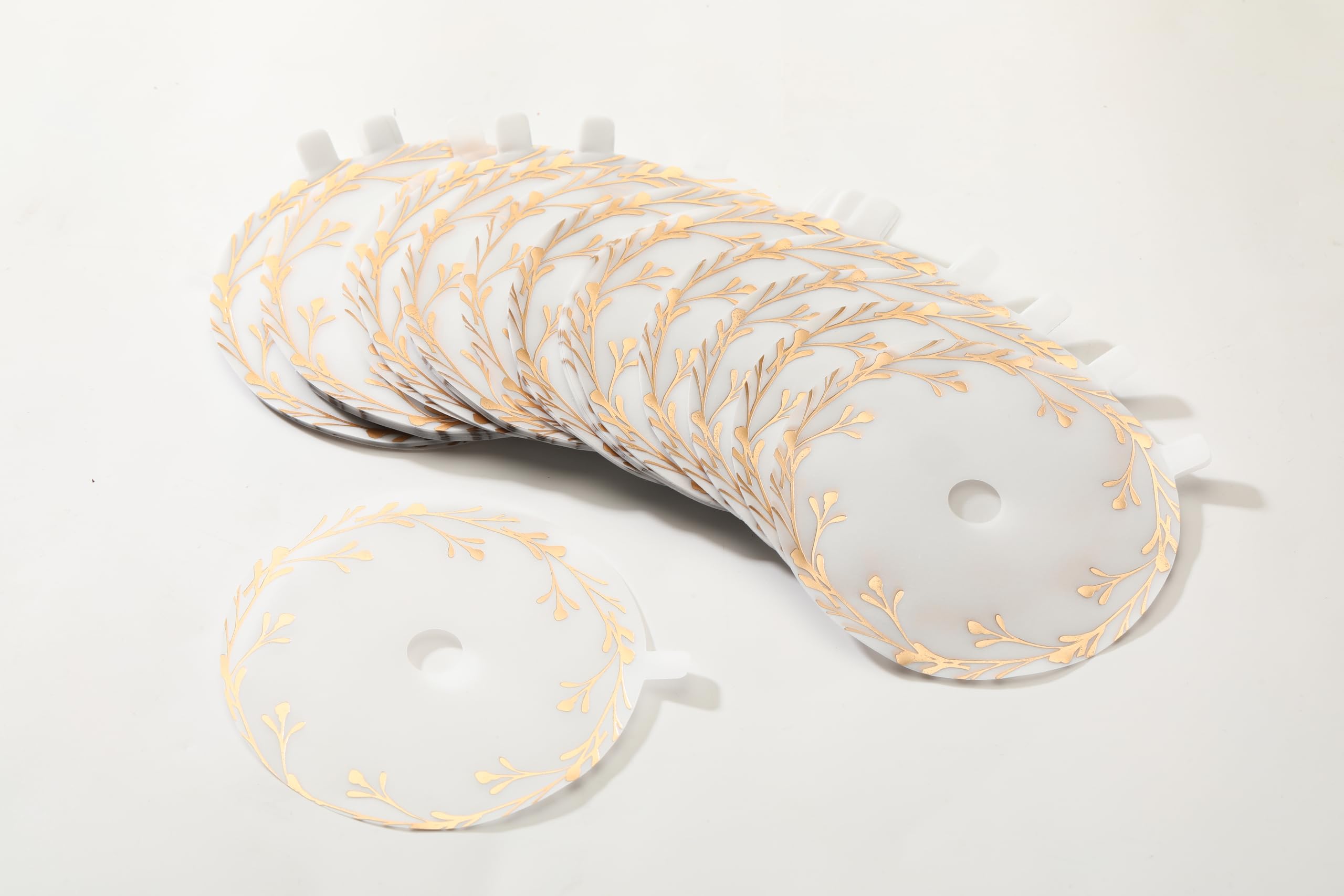 Candle Topper Stickers(100 Pack), Joyfulmap 8.5cm/3.375in Translucent Candle Dust Covers, Preprinted Golden Texture Sticker for Candle Accessories or Fragrance Candles Making