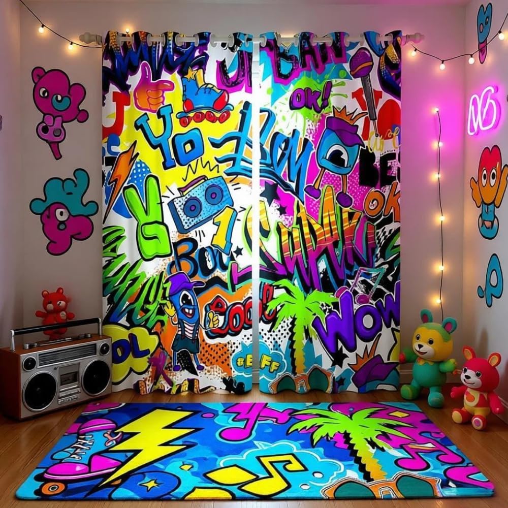 Loussiesd Tendaggi oscuranti per ragazzi, hippie, graffiti, hip hop, in hip hop, per la stanza dei, per la cultura stradale, trattamenti a tema W46 x L72