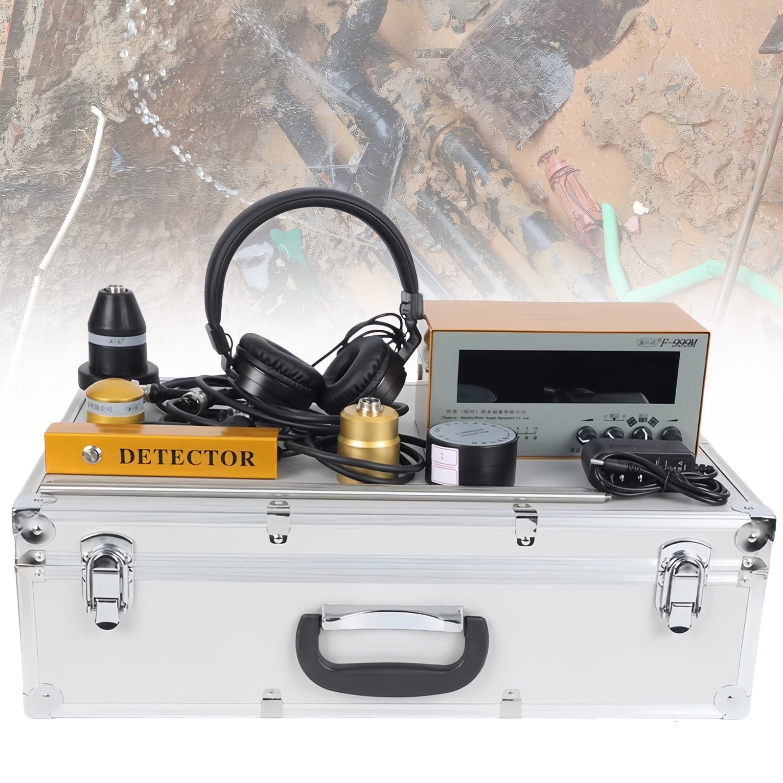 Détecteur de fuite d'eau avec volume réglable LCD multi-fréquences pour usage domestique et extérieur, moniteur de fuite de tuyau d'eau élevée pour eau chaude et froide