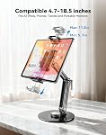 Support de moniteur portable Large Clamp - Support en aluminium lourd jusqu'à 4.4LBS 16" 17.3" 18.5 de pouce 360° Base tournante Support de bureau pliable pivotant pour iPad Support de tablette pour la cuisine / Voyage , Supports jusqu'à 4.4 C'est vrai. 3