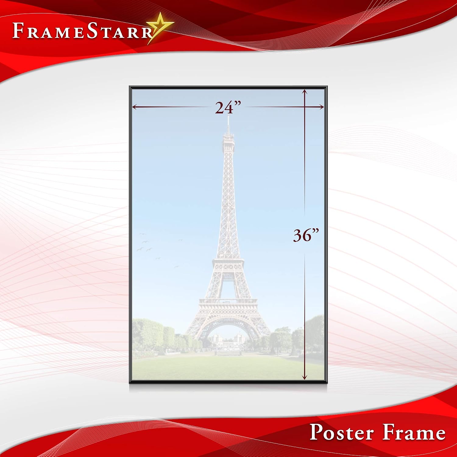 FrameStarr 24x36 Poster Frame (2 Pack, Black), Pre-Assembled Black Poster Frame 24 x 36, Sturdy Modern PVC Frame Design with MDF Backer Board for Wall Mounting