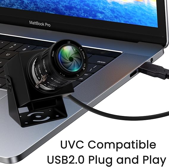 48MP 8K Ultra HD USB Camera, 3.6-10mm 3X Manual Zoom Lens, Plug and Play Close-up Webcam for Lightburn, Laser Engraver, Document Scanning & Face Recognition