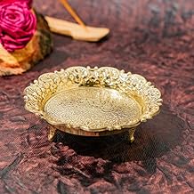 Bhimonee Decor | Pure Brass Chowki for God Idols | 5-Inch Round Choki for Pooja Mandir | Heavy-Duty 220 gm Stand with Engraved Design | Traditional Religious Altar Accessory |