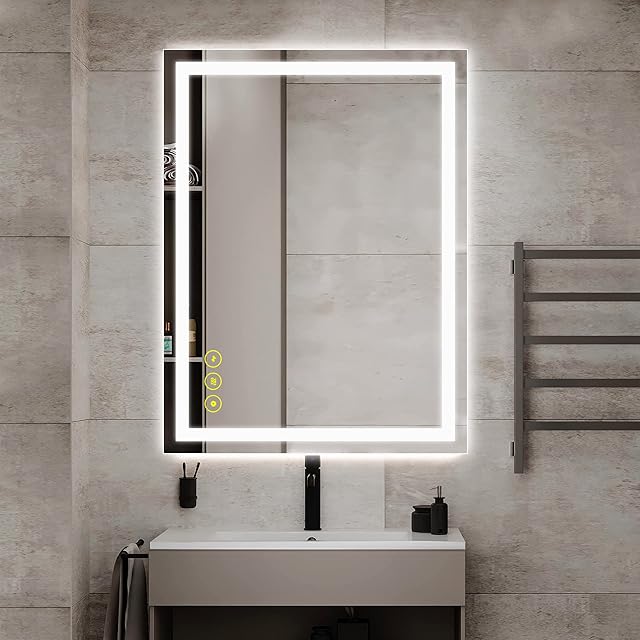 AI-LIGHTING 500 x700mm Bathroom LED Mirror Illuminated Backlit Bathroom Mirror with LED Lights For Wall Light Up Touch Dimmable Switch Horizontal/Vertical Mount Demister 3 Colors IP44