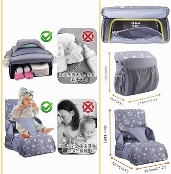 HEYOUTH Booster Chair for Children to Eat, Portable High Chair, Travel Highchair, 3 in 1 Baby Booster Seat: Seat, Backpack and Shoulder Strap, Practical Pockets for Small Children Meals